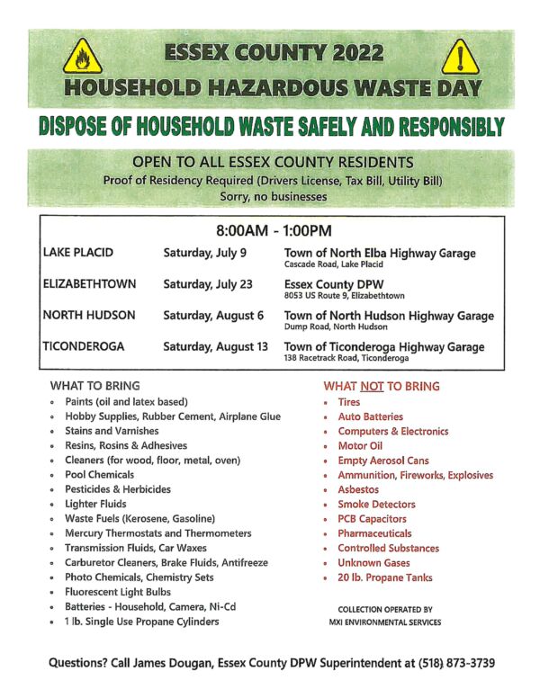 Essex County Household Hazardous Wasted Disposal Days 2022 Town of